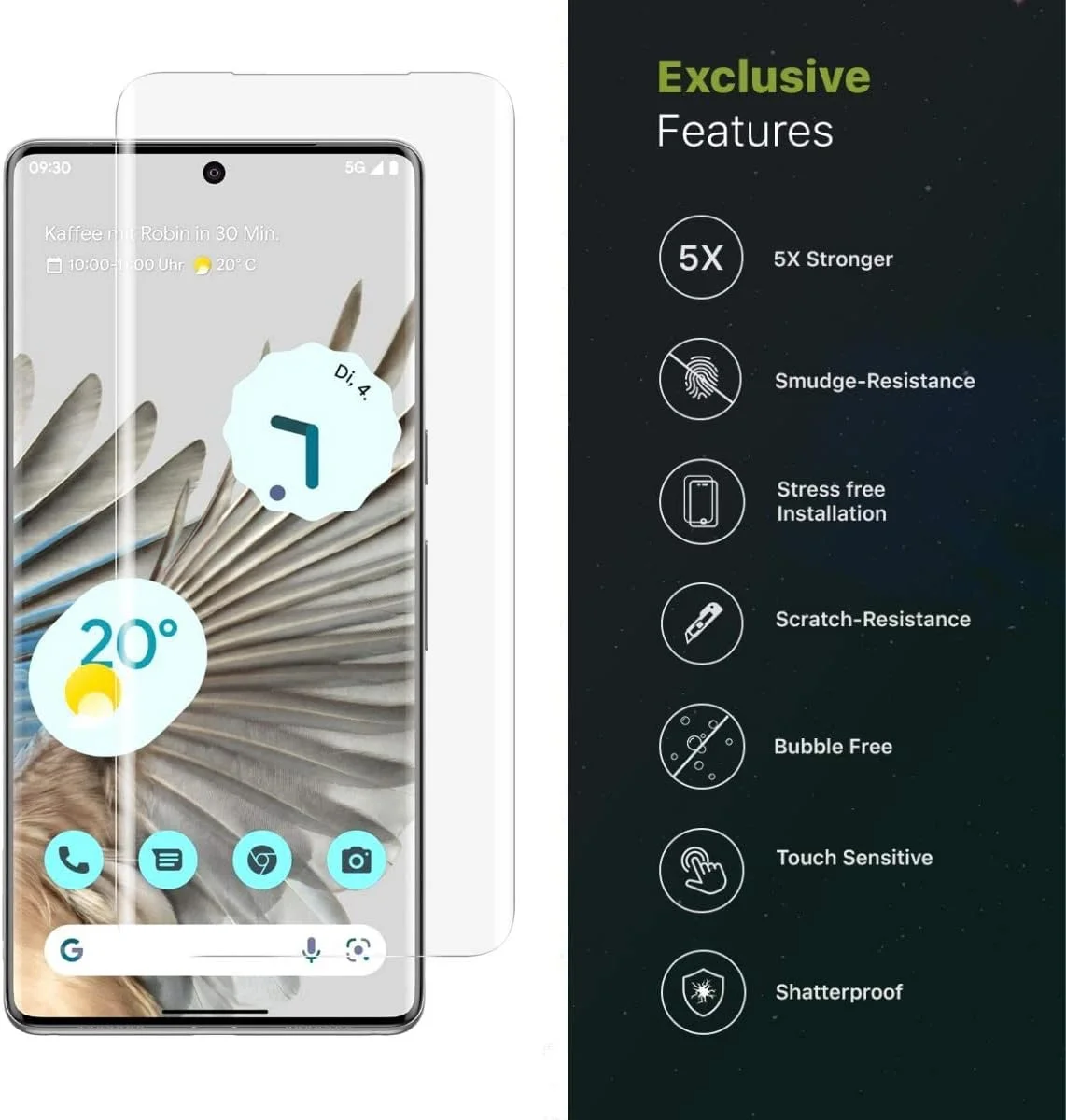 محافظ صفحه نمایش شیشه ای خمیده شفاف Muzz سازگار با Google Pixel 7 Pro به همراه لامپ UV