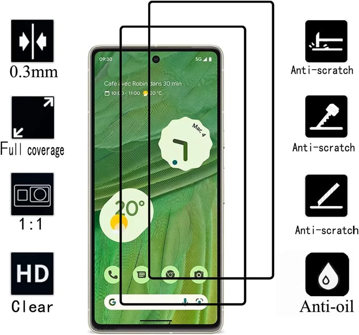 محافظ صفحه نمایش ابریشمی مشکی VIESUP برای گوگل پیکسل 7، [2 عدد] پوشش کامل ضد خش نصب آسان فیلم محافظ شیشه ای حرارت دیده برای گوشی گوگل پیکسل 7 (6.32 اینچ) 2022