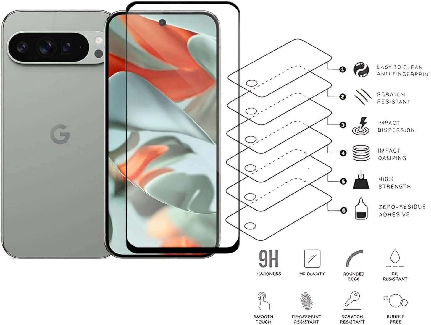 محافظ صفحه نمایش شیشه ای تمام چسب Muzz Google Pixel 9 Pro XL، بدون حباب، ضد خش، ضد اثر انگشت، سختی 9H، لبه منحنی سه بعدی برای Google Pixel 9 Pro XL شیشه مشکی محافظ صفحه نمایش شیشه ای تمام چسب Muzz Google Pixel 9 Pro XL، بدون حباب، ضد خش، ضد اثر انگشت، سختی 9H، لبه منحنی سه بعدی برای Google Pixel 9 Pro XL شیشه مشکی