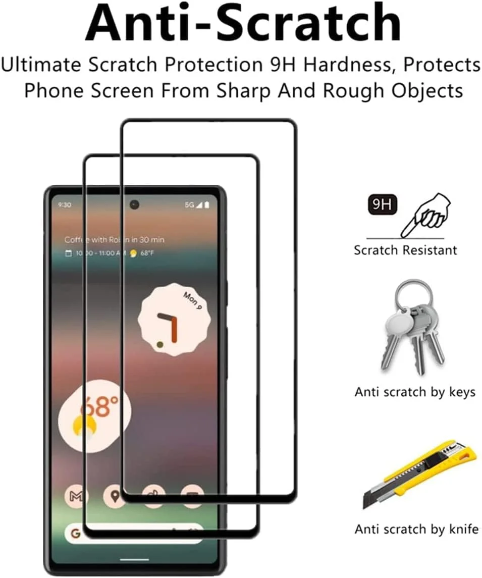 محافظ صفحه نمایش ابریشمی مشکی برای گوگل پیکسل 6a، [2 عدد] پوشش کامل ضد خش نصب آسان فیلم محافظ شیشه ای حرارت دیده برای تلفن گوگل پیکسل 6a (6.1 اینچ) 2022