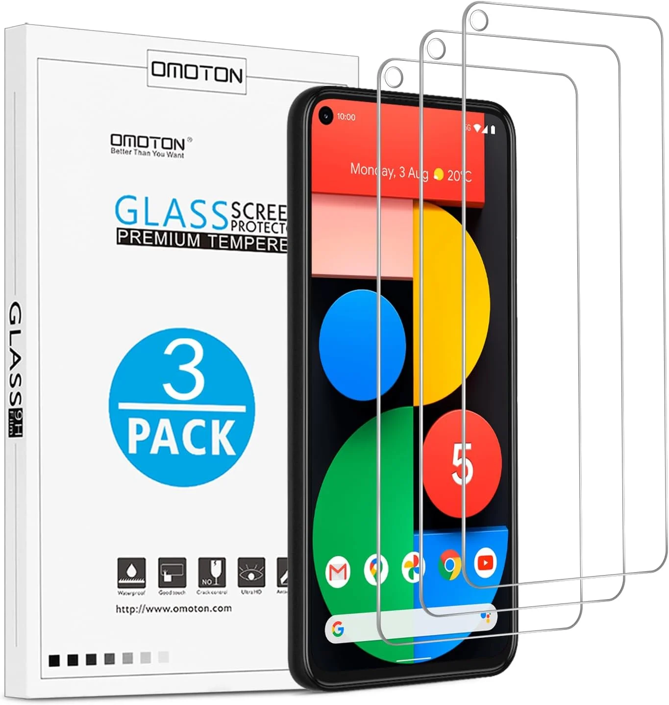 محافظ صفحه نمایش OMOTON [بسته 3 عددی] برای Google Pixel 5 - شیشه حرارت دیده / قاب تراز / محافظ صفحه نمایش ضد خش برای Google Pixel 5