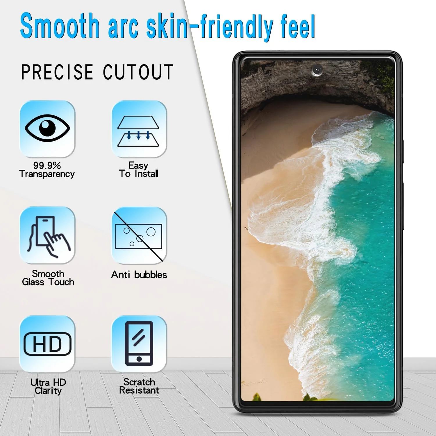 محافظ صفحه نمایش اسلنکو [بسته 3+3] شیشه حرارت دیده برای گوگل پیکسل 7 به همراه محافظ لنز دوربین، پشتیبانی از حسگر اثر انگشت، بدون حباب، ضد خش