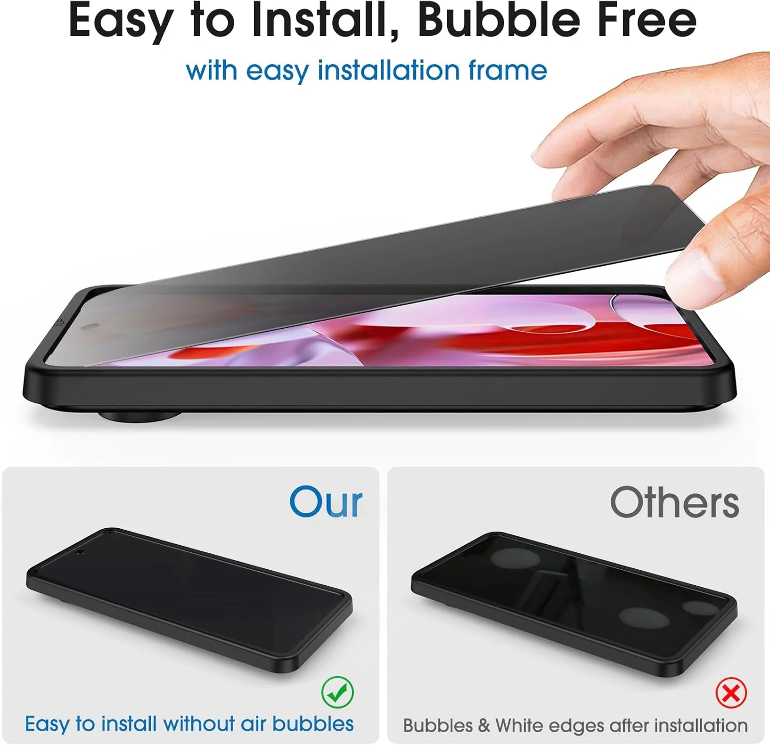 محافظ صفحه نمایش حریم خصوصی amFilm [بسته 2 عددی] برای گوگل پیکسل 9 پرو XL 2024، شیشه حرارت دیده، سازگار با اثر انگشت اولتراسونیک، با قاب نصب آسان، ضد خش، بدون حباب، سازگار با قاب