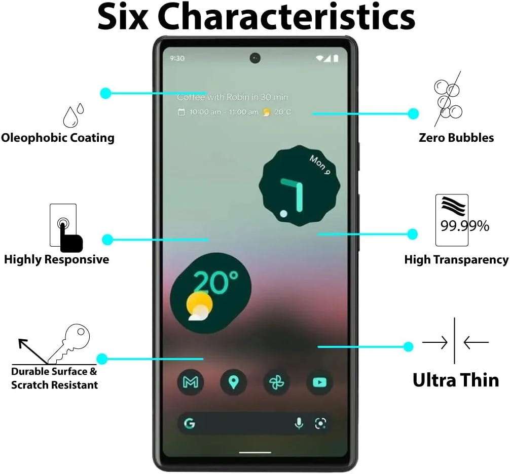 محافظ صفحه نمایش Al-HuTrusHi سازگار با Google Pixel 7a / Google Pixel 6a، شیشه حرارت دیده [ضد تابش نور] [پوشش کامل HD] [نصب آسان] [سختی 9H] [حساس به لمس]…