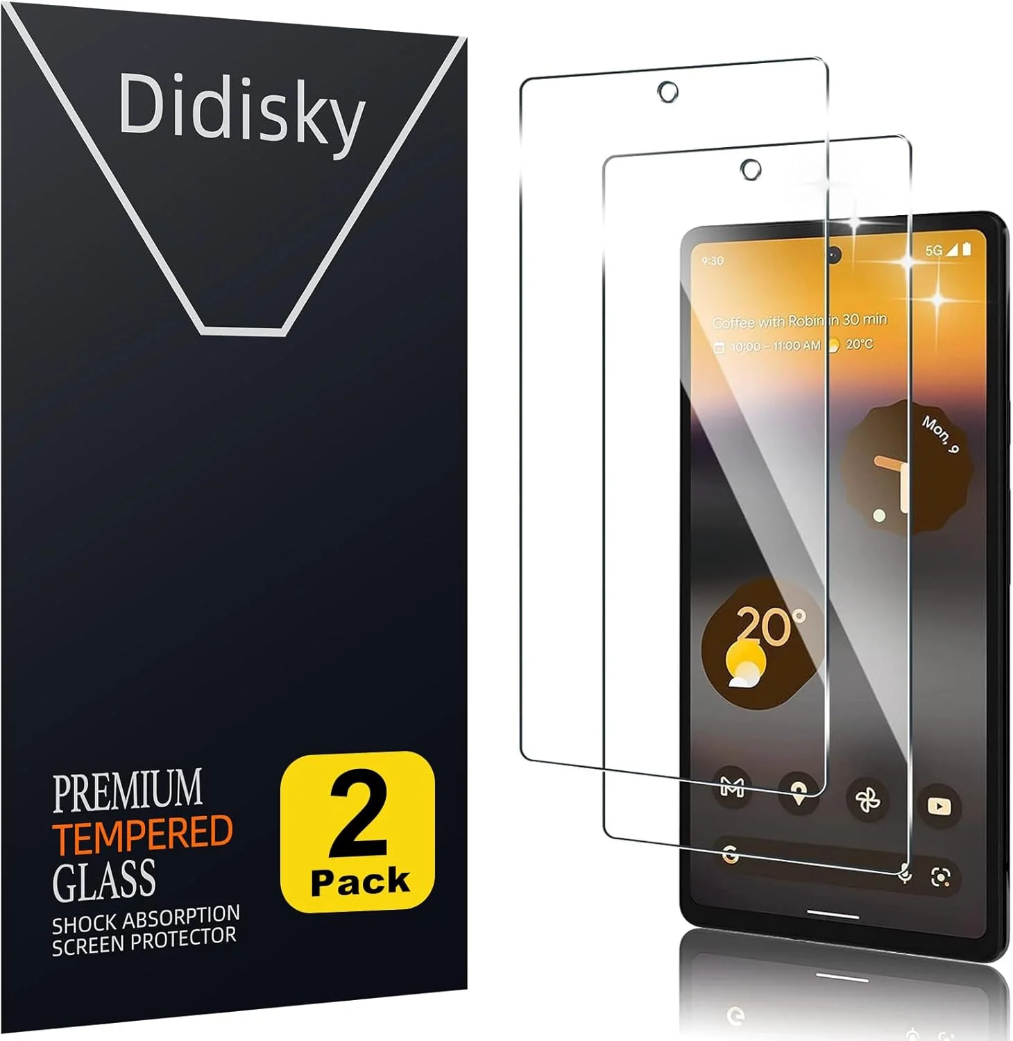محافظ صفحه نمایش شیشه ای حرارت دیده دیدیسکی، بسته 2 عددی، مناسب برای گوگل پیکسل 6a و پیکسل 7a با اندازه 6.1 اینچ (نه برای پیکسل 6 و پیکسل 6 پرو)، لمس نرم، تمیز کردن آسان، نصب آسان، شفاف