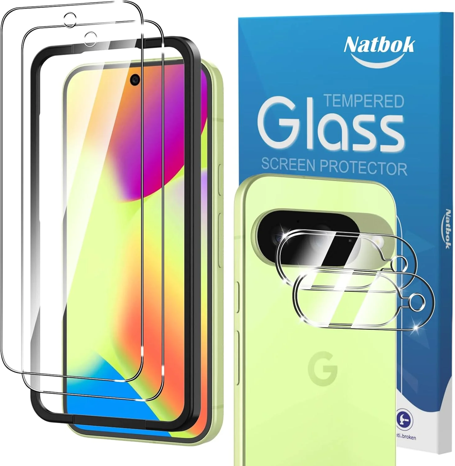 محافظ صفحه نمایش شیشه ای حرارت دیده Natbok (بسته 2+2) برای Google Pixel 10 و محافظ لنز دوربین، سختی 9H، فوق العاده مقاوم، ضد اثر انگشت، بدون حباب، فیلم HD شفاف برای Google 10