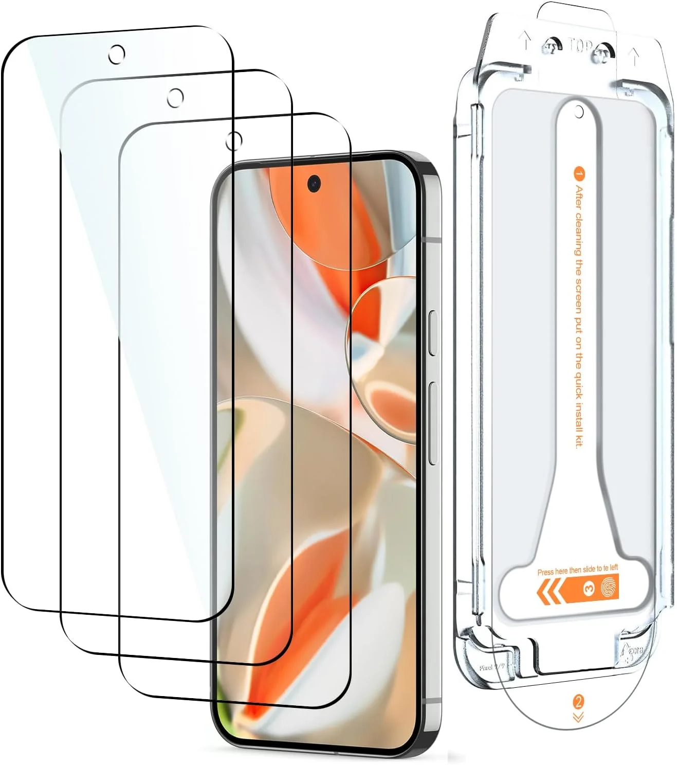 محافظ صفحه نمایش [3 عددی] T Tersely برای گوگل پیکسل 9/9 پرو/10/10 پرو با کیت تراز خودکار، فیلم شیشه ای حرارت دیده پوشش کامل بدون حباب، شفافیت HD