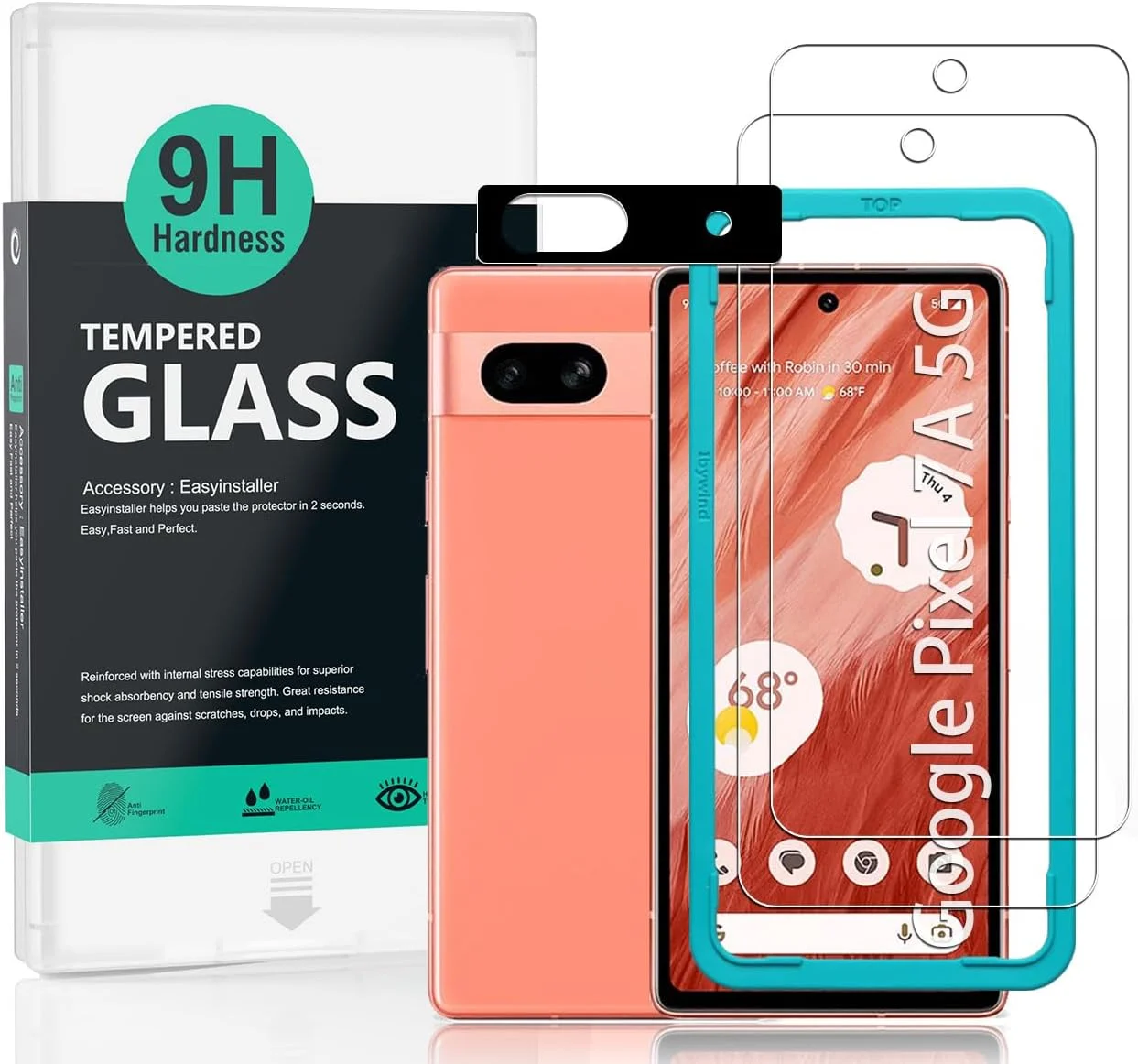 محافظ صفحه نمایش IBYWIND برای گوگل پیکسل 7a 5G (6.1 اینچ)، شامل 2 عدد شیشه حرارت دیده، 1 عدد محافظ لنز دوربین، [حسگر اثر انگشت، نصب آسان]