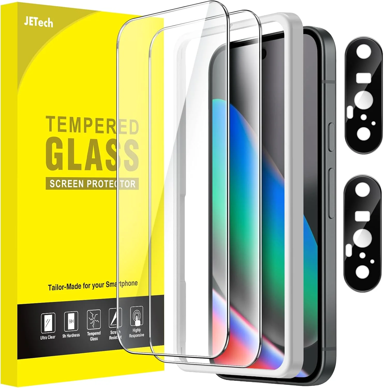 محافظ صفحه نمایش JETech برای گوگل پیکسل 10 به همراه محافظ لنز دوربین، ابزار نصب آسان، سازگار با بازگشایی قفل اثر انگشت، فیلم شیشه ای حرارت دیده، شفاف HD، 2 عدد در هر بسته
