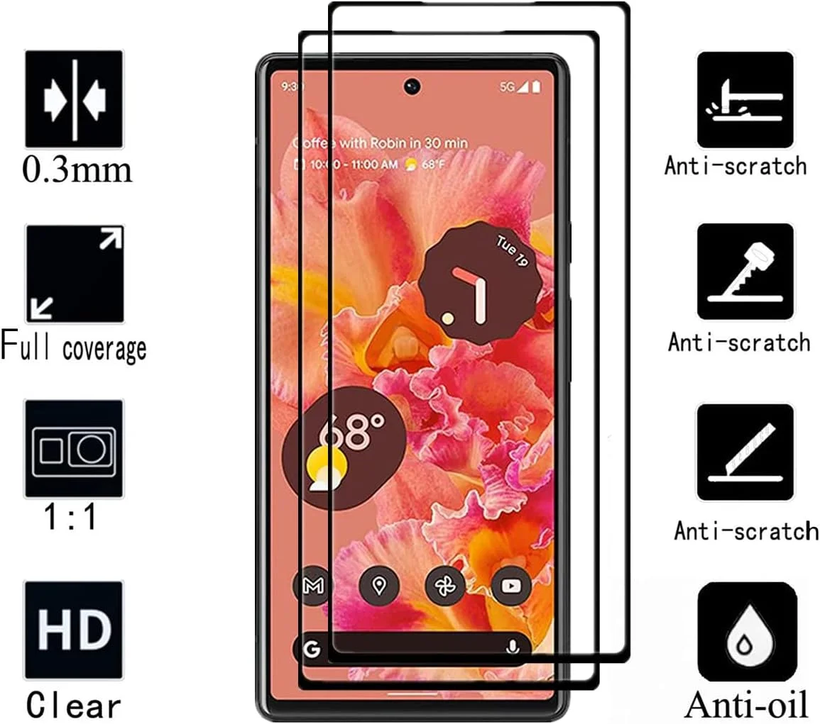 محافظ صفحه نمایش شیشه ای VIESUP [بسته 3 عددی] برای گوگل پیکسل 6، پوشش کامل ضد خش، نصب آسان، فیلم محافظ صفحه نمایش شیشه ای حرارت دیده برای گوشی گوگل پیکسل 6 (6.4 اینچ) 2021