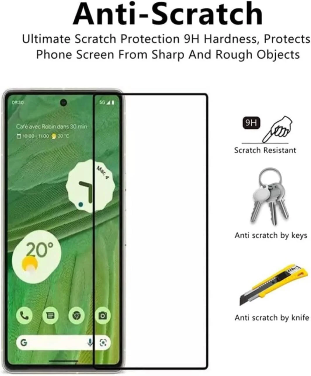 محافظ صفحه نمایش شیشه ای حرارت دیده 5D فول چسب و پوشش کامل Muzz Google Pixel 7 - مشکی (مشکی)