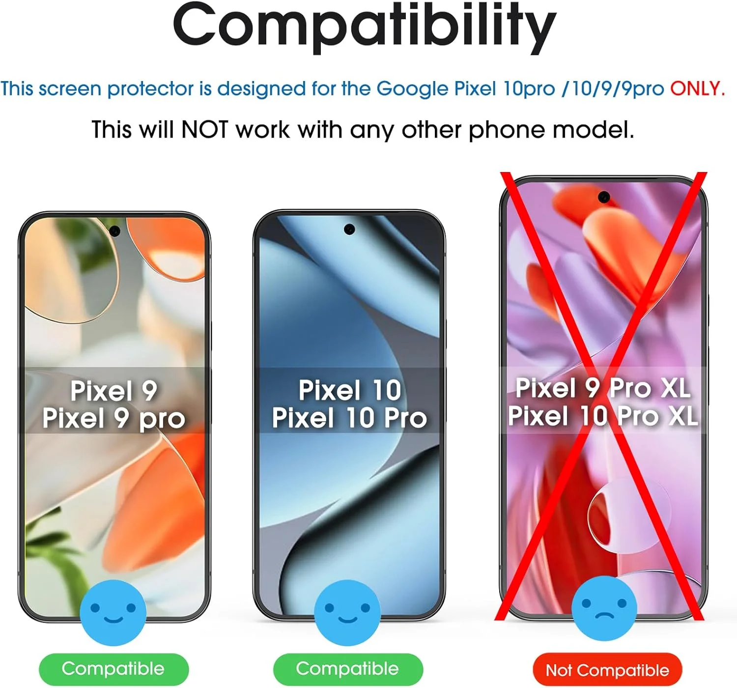 محافظ صفحه نمایش شیشه ای amFilm [بسته 3 عددی] برای Google Pixel 9/Pixel 9 Pro 2024، سازگار با اثر انگشت اولتراسونیک، دارای قاب نصب آسان، ضد خش، بدون حباب، سازگار با قاب