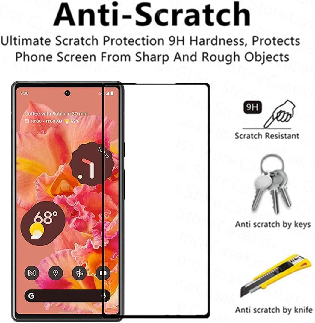 محافظ صفحه نمایش شیشه ای VIESUP [بسته 3 عددی] برای گوگل پیکسل 6، پوشش کامل ضد خش، نصب آسان، فیلم محافظ صفحه نمایش شیشه ای حرارت دیده برای گوشی گوگل پیکسل 6 (6.4 اینچ) 2021