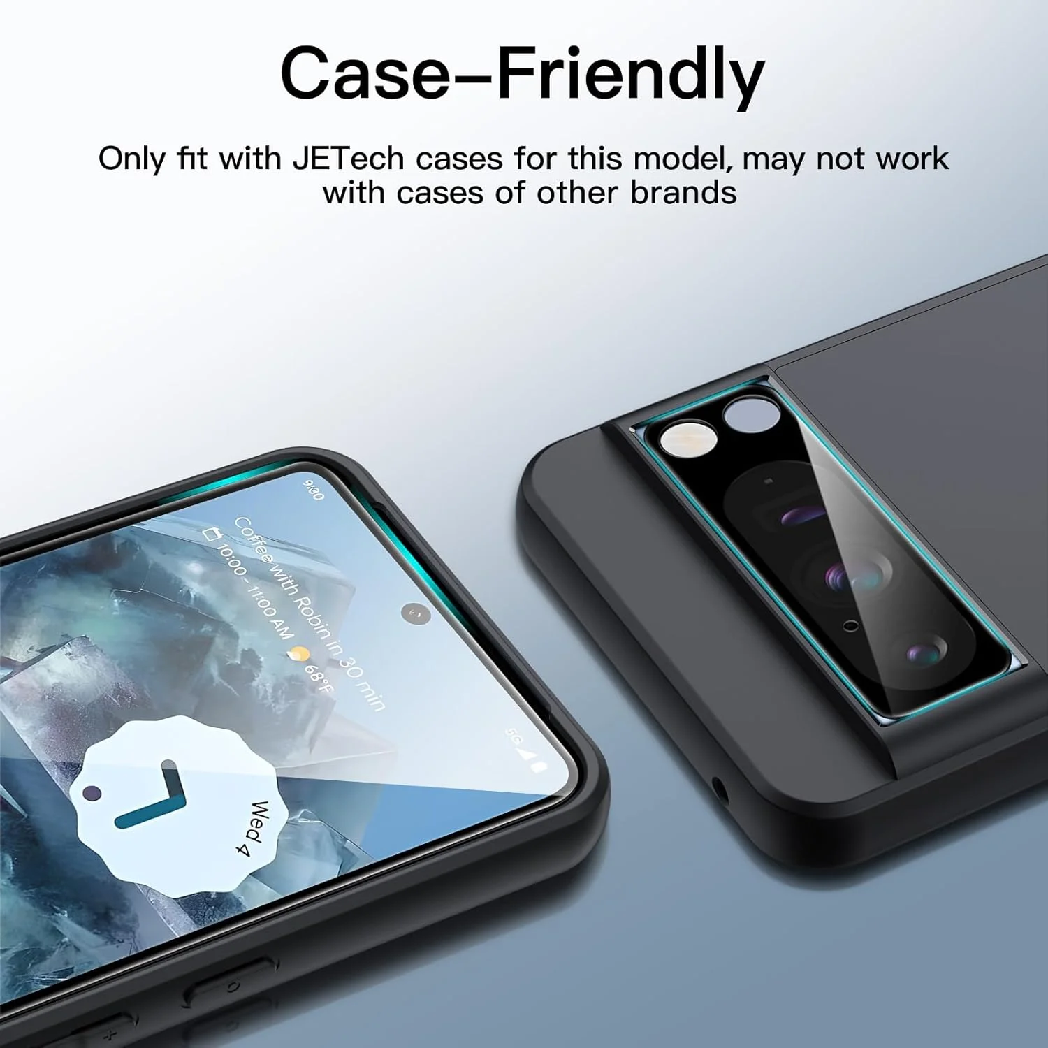 محافظ صفحه نمایش پوشش کامل JETech برای گوگل پیکسل 8 پرو به همراه محافظ لنز دوربین، فیلم شیشه ای حرارت دیده، ابزار نصب آسان، سازگار با اثر انگشت، وضوح HD، 2 عدد در هر بسته