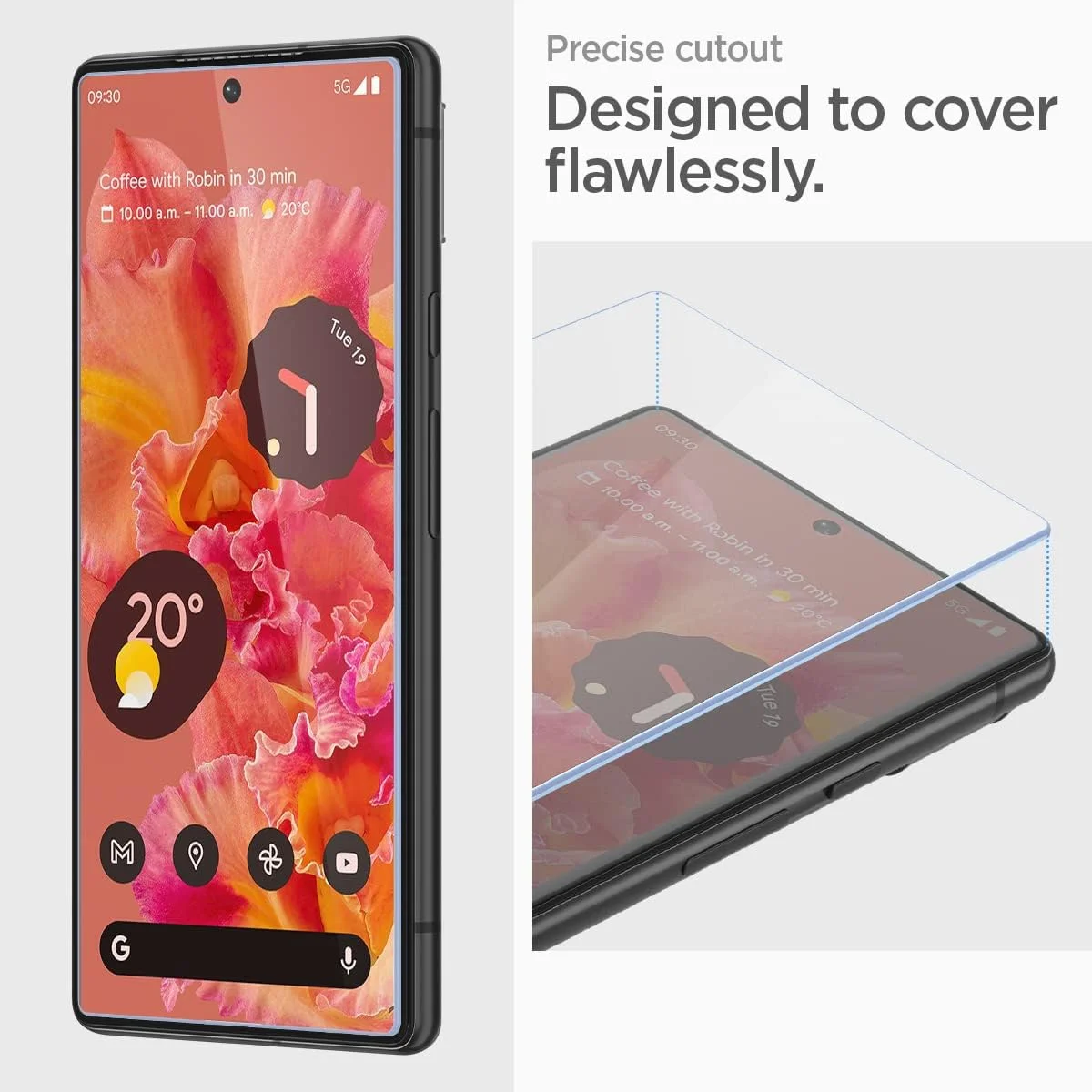 محافظ صفحه نمایش شیشه ای حرارت دیده پریمیوم Spigen GLAStR Align Master طراحی شده برای Google Pixel 6 - [سازگار با قاب - 2 عدد]