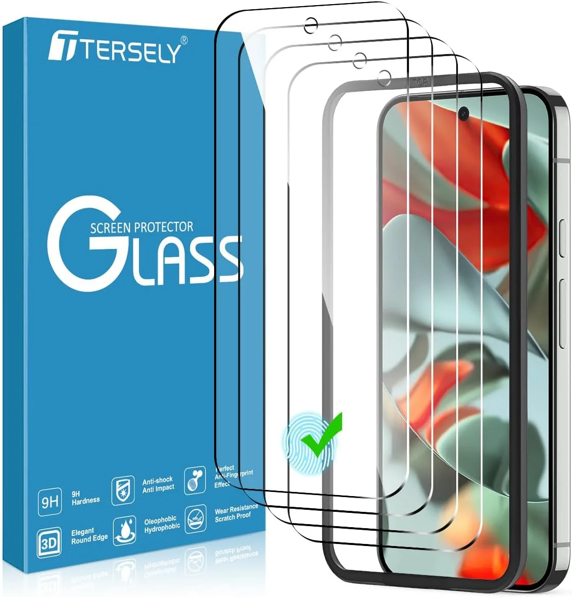 محافظ صفحه نمایش [بسته 4 عددی] T Tersely برای گوگل پیکسل 9/9 پرو/10/10 پرو، شیشه حرارت دیده با قاب تراز نصب، سازگار با قاب، شفاف HD