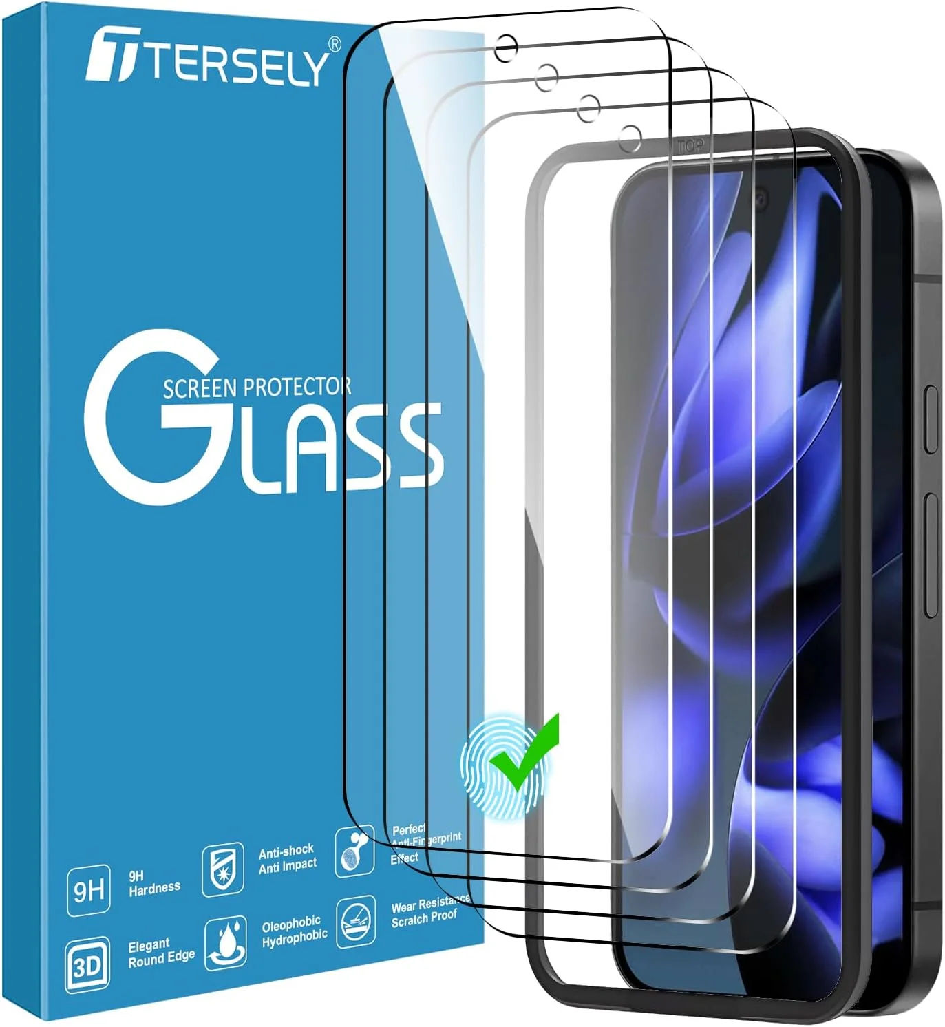 [بسته 4 عددی] محافظ صفحه نمایش T Tersely برای Google Pixel 9a 2025، سازگار با اثر انگشت، شیشه حرارت دیده ضد خش، سازگار با قاب، شفاف HD