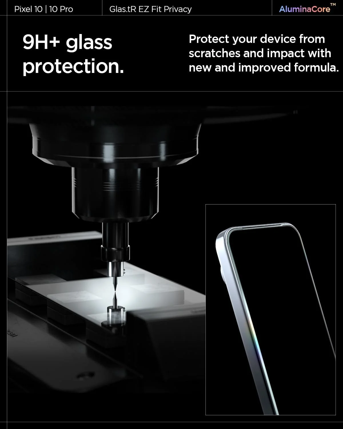 محافظ صفحه نمایش حریم خصوصی شیشه ای Spigen GLAStR EZ FIT [بسته 2 عددی] برای Google Pixel 9/9 Pro | Pixel 10, Pixel 10 PRO، شیشه حرارت دیده ممتاز با فناوری تراز خودکار - بسته 2 عددی