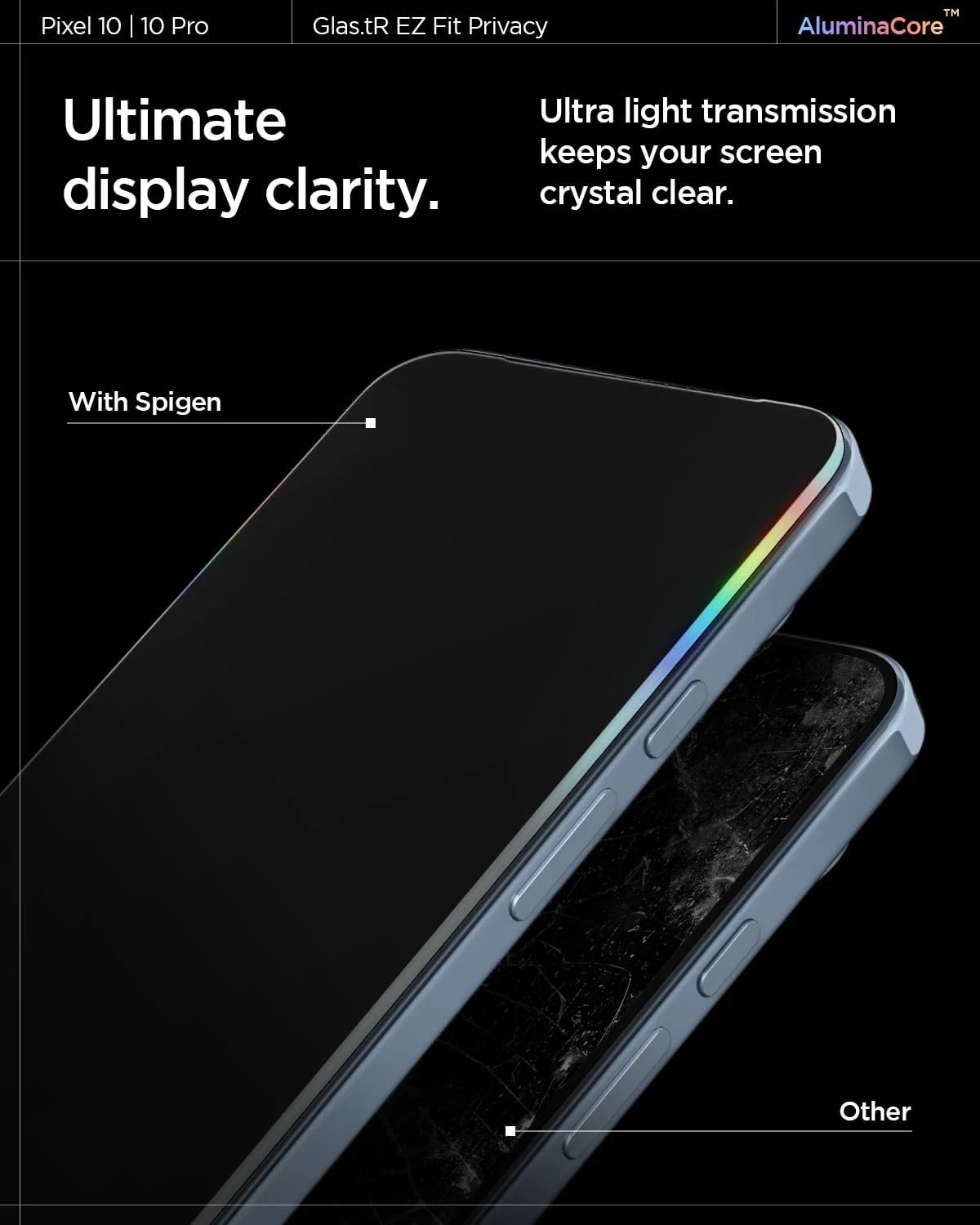 محافظ صفحه نمایش حریم خصوصی شیشه ای Spigen GLAStR EZ FIT [بسته 2 عددی] برای Google Pixel 9/9 Pro | Pixel 10, Pixel 10 PRO، شیشه حرارت دیده ممتاز با فناوری تراز خودکار - بسته 2 عددی