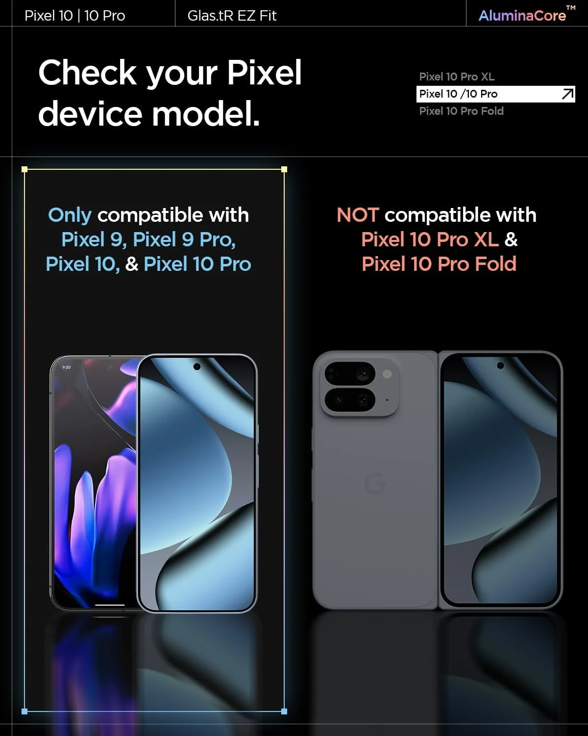 محافظ صفحه نمایش شیشه ای حرارت دیده پریمیوم Spigen GLAStR EZ FIT برای Google Pixel 9/9 Pro | Pixel 10, Pixel 10 Pro - سازگار با قاب [2 عددی]