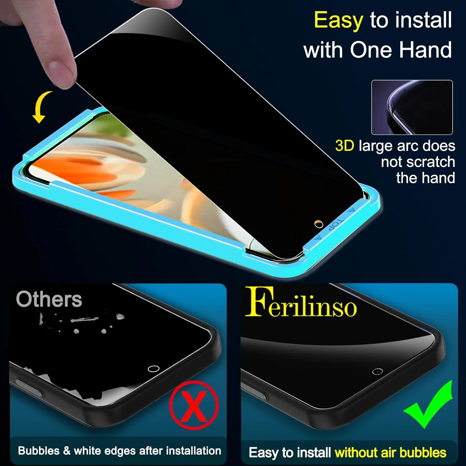 محافظ صفحه نمایش حریم خصوصی کامل Ferilinso، بسته 3 عددی، برای گوگل پیکسل 9 [سازگار با قاب گوشی]، لوازم جانبی محافظ لنز دوربین شیشه ای حرارت دیده، بسته 3 عددی [ضد گرد و غبار و چسب]