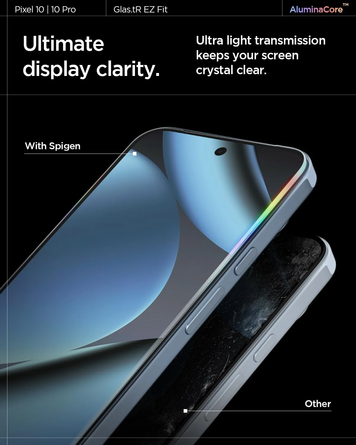 محافظ صفحه نمایش شیشه ای حرارت دیده پریمیوم Spigen GLAStR EZ FIT برای Google Pixel 9/9 Pro | Pixel 10, Pixel 10 Pro - سازگار با قاب [2 عددی]