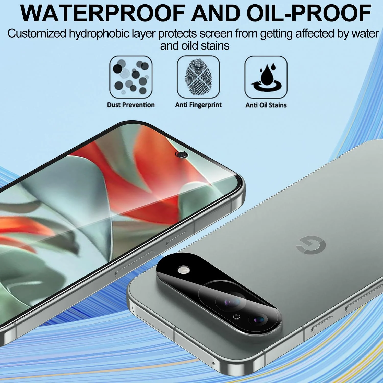 محافظ صفحه نمایش شیشه ای حرارت دیده T Tersely [بسته 3+3 عددی] برای گوگل پیکسل 9 به همراه محافظ لنز دوربین و قاب تراز نصب، سازگار با قاب، شفاف HD - 3 عدد در هر بسته