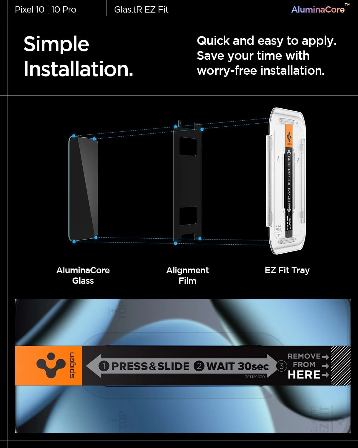 محافظ صفحه نمایش شیشه ای حرارت دیده پریمیوم Spigen GLAStR EZ FIT برای Google Pixel 9/9 Pro | Pixel 10, Pixel 10 Pro - سازگار با قاب [2 عددی]