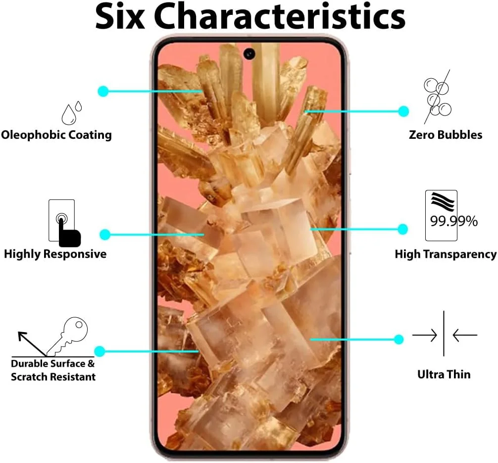 محافظ صفحه نمایش Al-HuTrusHi سازگار با Google Pixel 8، محافظ صفحه نمایش شیشه ای حرارت دیده [ضد تابش نور] [پوشش کامل HD] [نصب آسان] [سختی 9H]