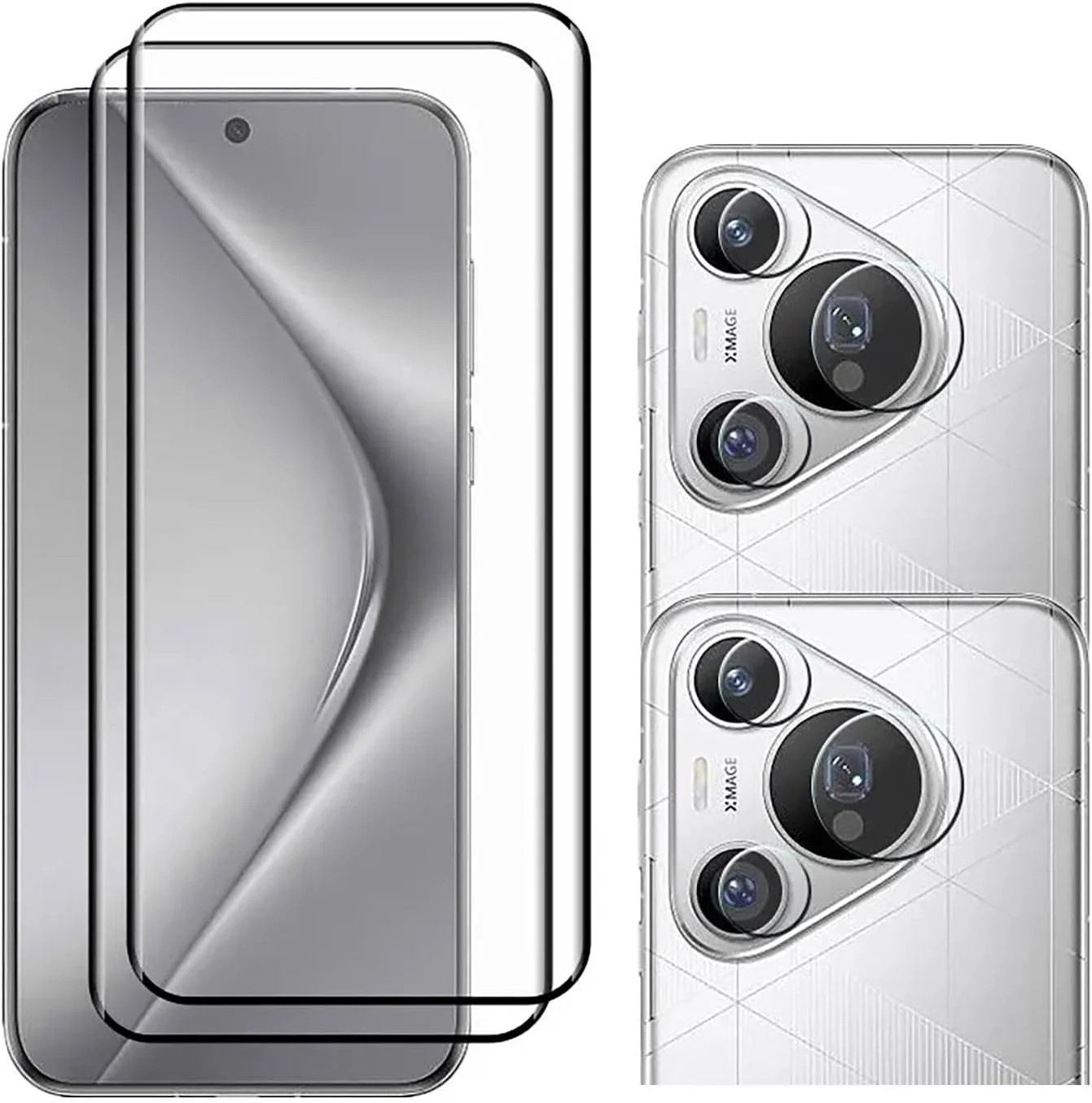 محافظ صفحه نمایش شیشه ای حرارت دیده و محافظ دوربین پوچن سازگار با گوشی هوآوی Pura 70 Pro، بسته 2+2 عددی، فیلم شیشه ای حرارت دیده محافظ دوربین سه بعدی