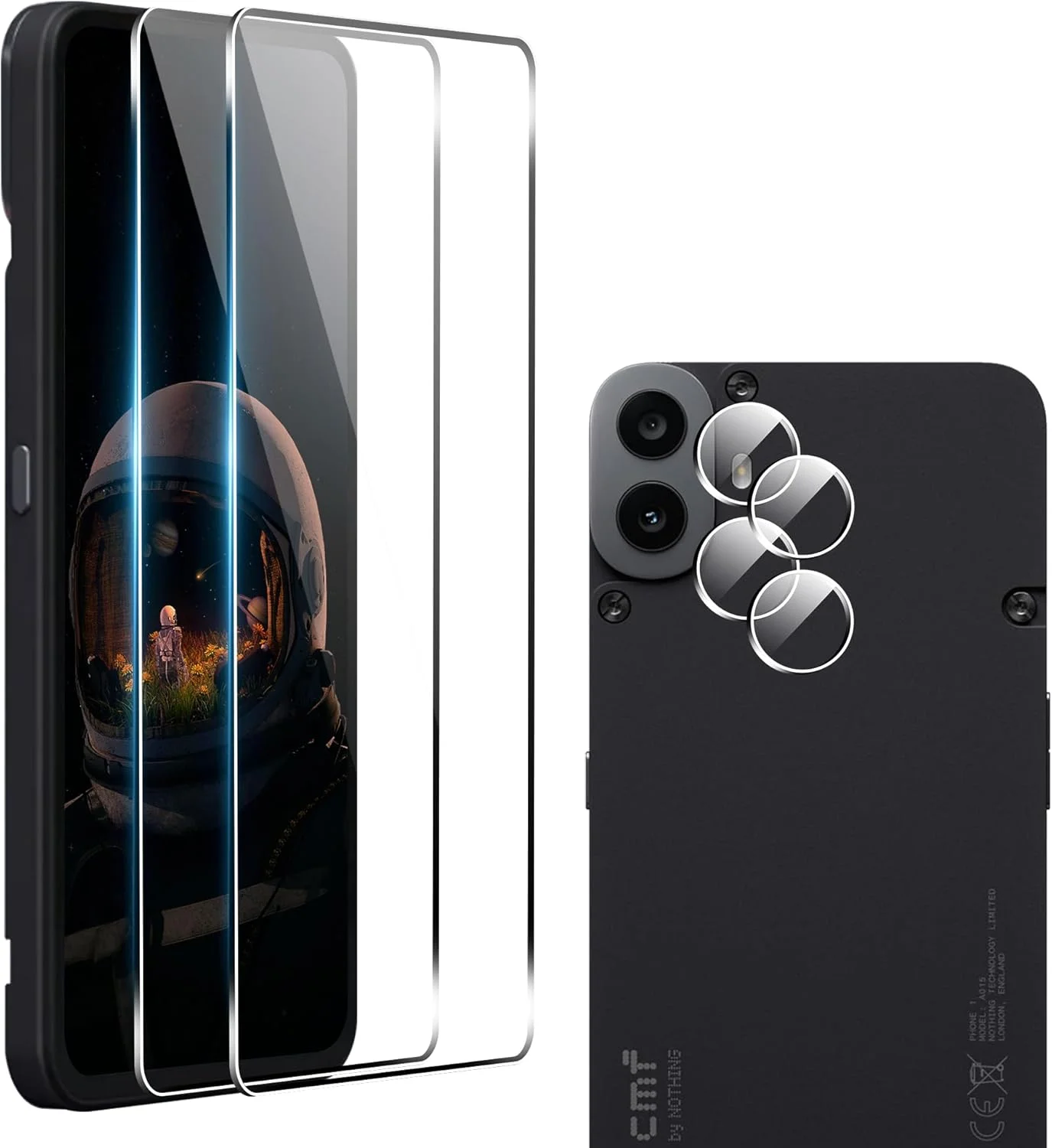 محافظ صفحه نمایش zZjoOoj برای CMF Phone 1، بسته 2 عددی محافظ صفحه شیشه ای حرارت دیده به همراه 2 عدد محافظ دوربین [فیلم شیشه ای با سختی 9H] [شیشه محافظ شفاف HD] [ضد خش]