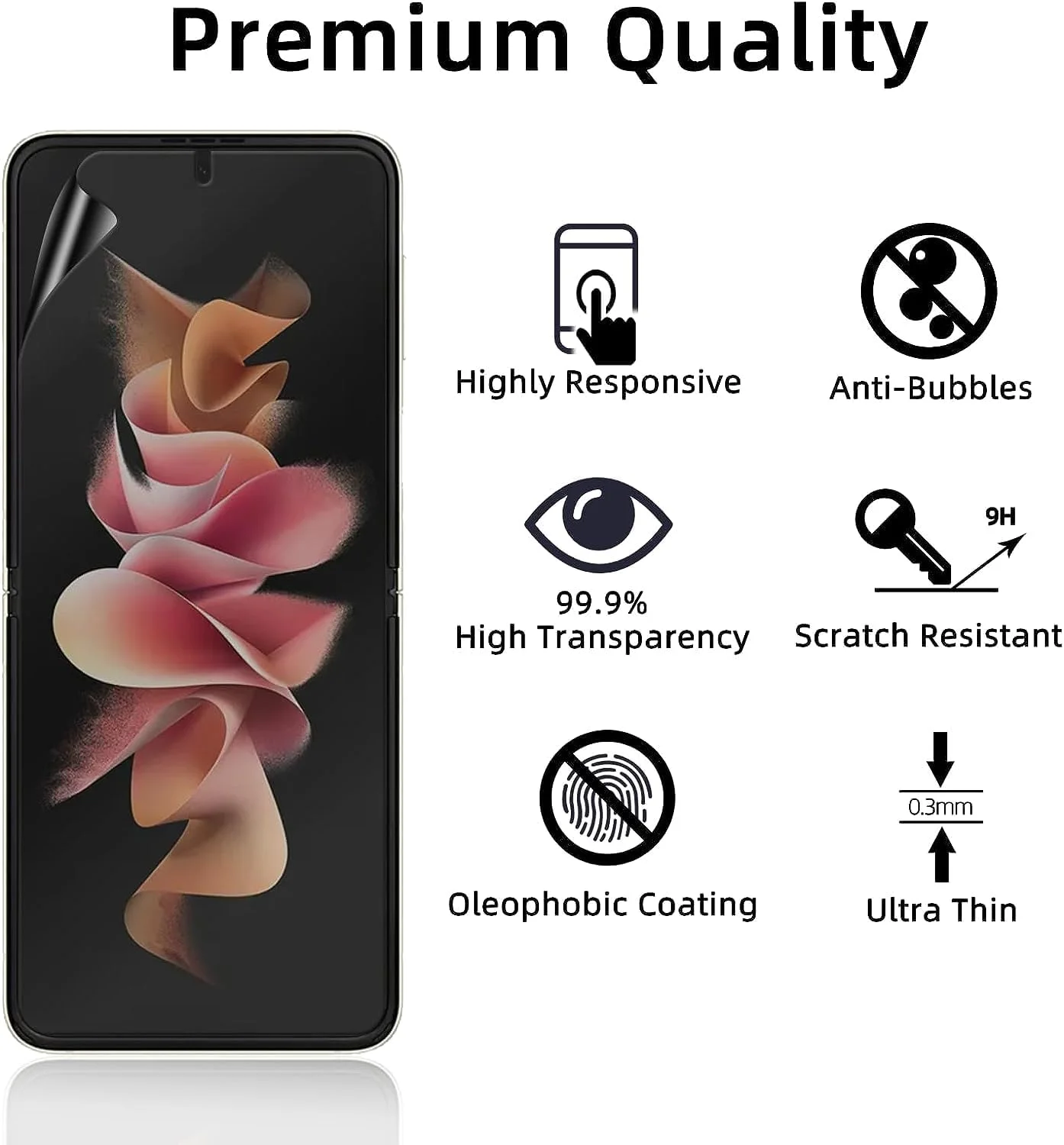 محافظ صفحه نمایش UEEBAI برای گوشی سامسونگ گلکسی زد فلیپ 5G، [بسته 2 عددی] [پوشش کامل] شیشه حرارت دیده ممتاز با سختی 9H [ضد جاسوسی] محافظ صفحه نمایش فوق العاده نازک با محافظت از لبه، بدون حباب و ضد خش