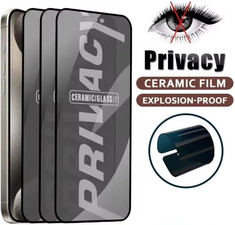 محافظ صفحه نمایش حریم خصوصی آیفون 16 پرو مکس، فیلم سرامیکی مات، ضد جاسوسی، چسب کامل، محافظ صفحه نمایش انعطاف پذیر و نشکن برای (آیفون 16 پرو مکس)