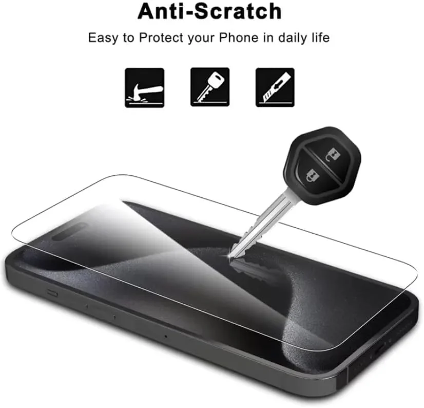 محافظ صفحه نمایش شیشه ای حرارت دیده شفاف سه بعدی برای گوشی هوشمند، 2 عدد (آیفون 15 پرو)