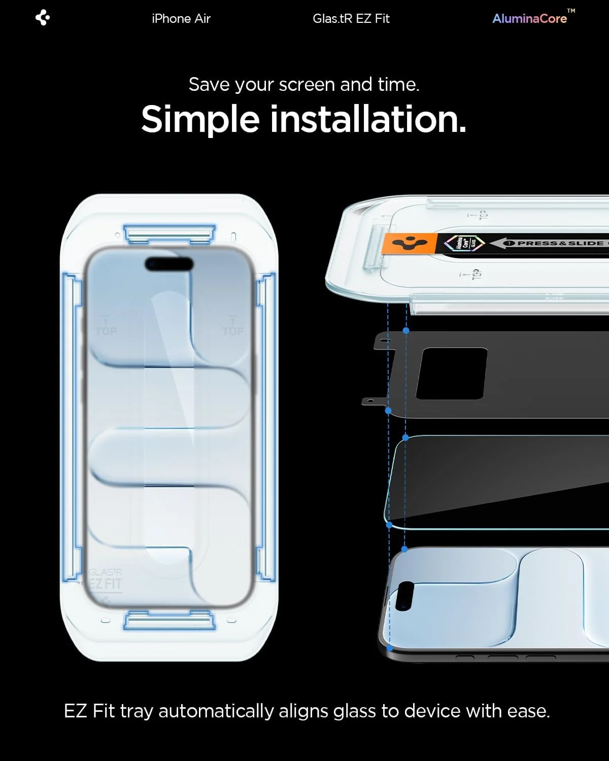 محافظ صفحه نمایش شیشه ای Spigen GLAStR EZ FIT طراحی شده برای آیفون ایر (2025)، شیشه حرارت دیده ممتاز - سازگار با قاب و محافظت از حسگر [2 عدد]