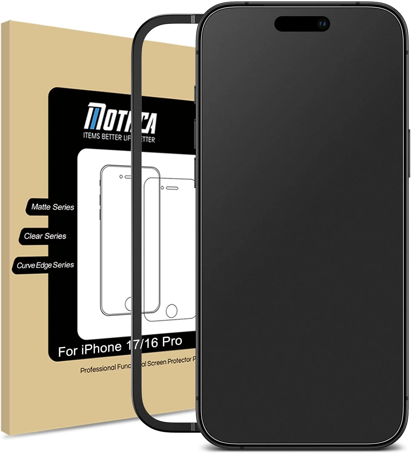 محافظ صفحه نمایش مات Mothca برای آیفون 17/ آیفون 16 پرو، فیلم شیشه ای حرارت دیده، ضد تابش نور و ضد اثر انگشت، سازگار با قاب، نصب آسان بدون حباب - صاف و ابریشمی، 6.3 اینچ (1 عدد)