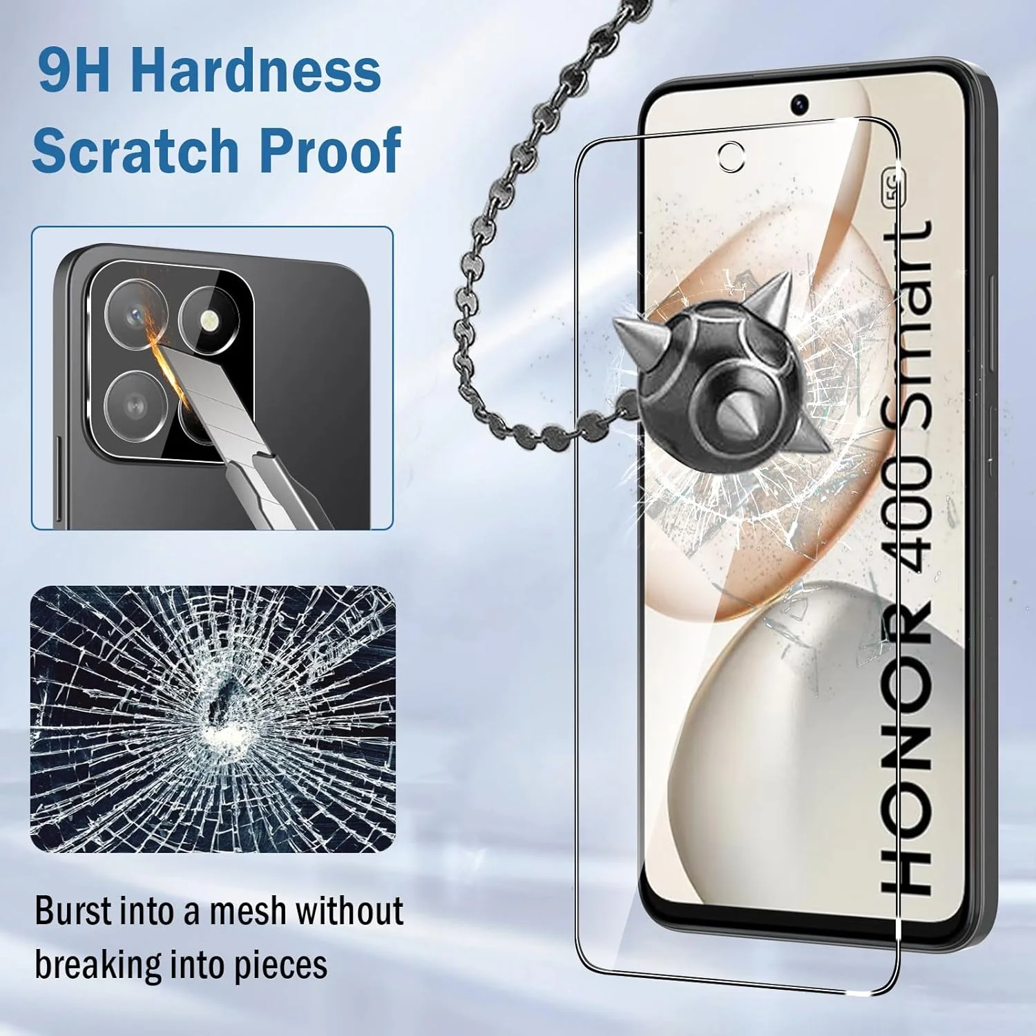 محافظ صفحه نمایش شیشه ای حرارت دیده Natbok (بسته 2+2) برای گوشی Honor 400 Smart 5G 6.77 اینچ و محافظ لنز دوربین، سختی 9H، فوق العاده مقاوم، ضد اثر انگشت، بدون حباب، فیلم HD شفاف برای Honor 400 Smart