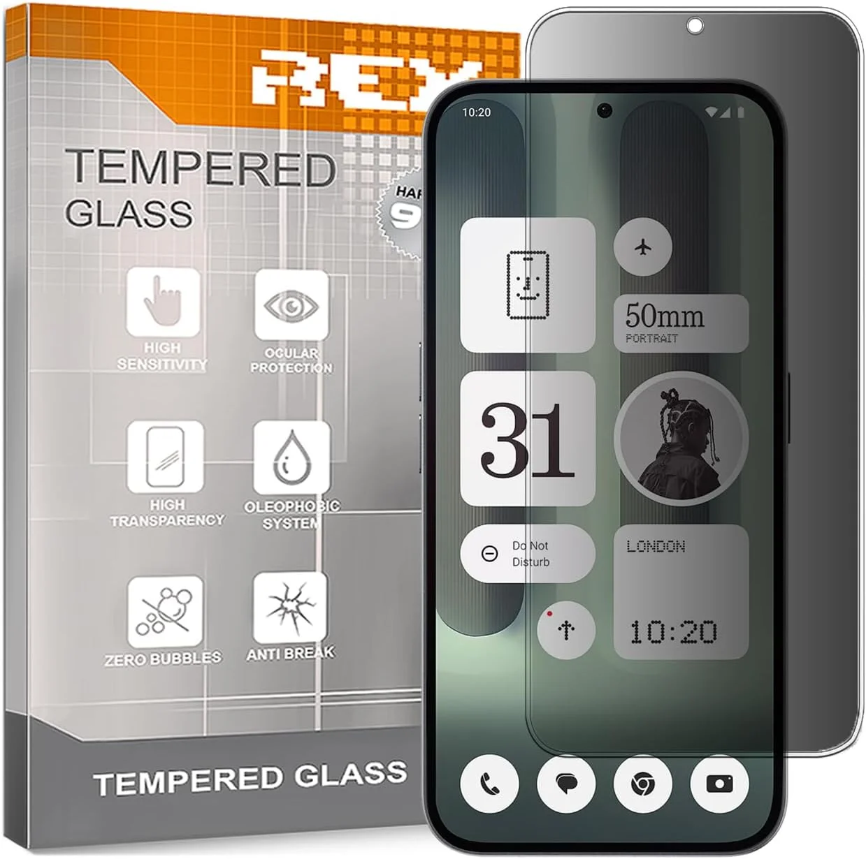 محافظ صفحه نمایش حریم خصوصی REY برای ناتینگ فون 2A پلاس، محافظ صفحه نمایش، محافظ صفحه نمایش سختی 9H+، ضد خش و ضد لک