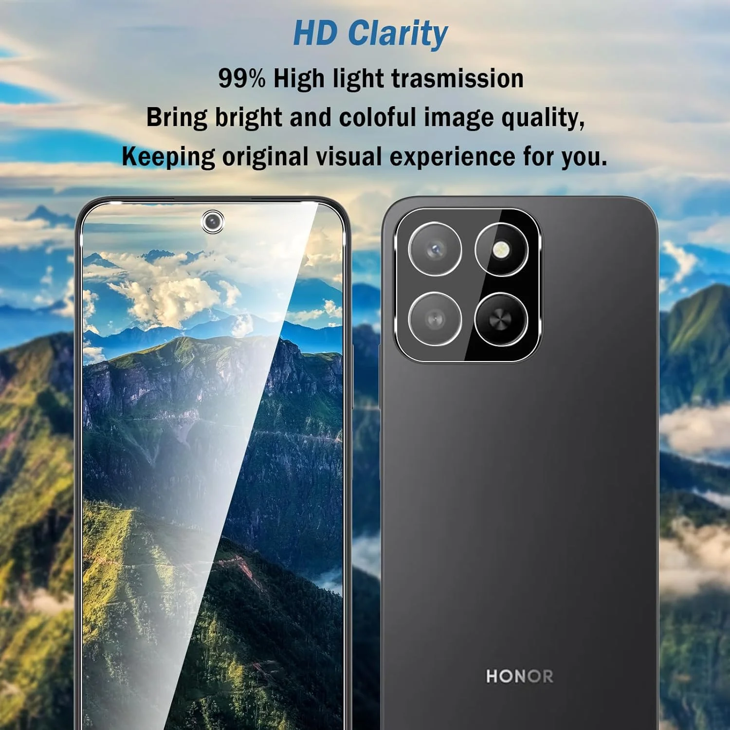 محافظ صفحه نمایش شیشه ای حرارت دیده Natbok (بسته 2+2) برای گوشی Honor 400 Smart 5G 6.77 اینچ و محافظ لنز دوربین، سختی 9H، فوق العاده مقاوم، ضد اثر انگشت، بدون حباب، فیلم HD شفاف برای Honor 400 Smart