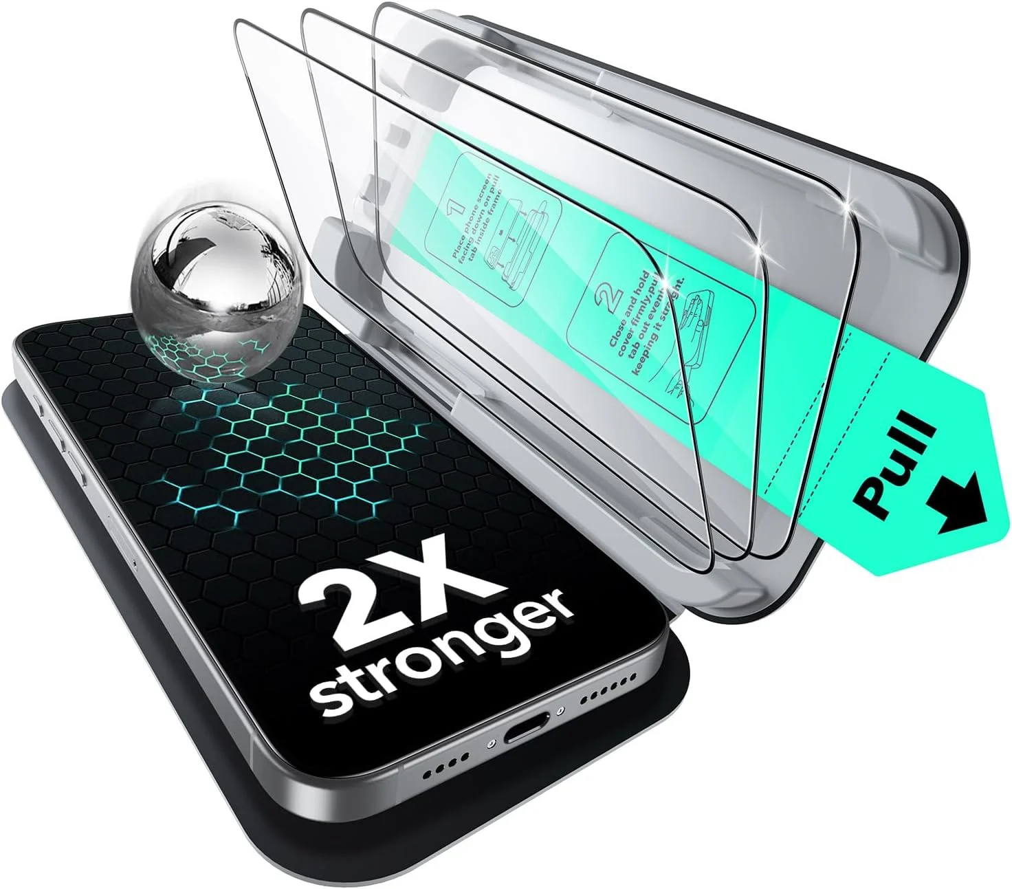 محافظ صفحه نمایش آیفون 15 پرو مکس ESR، بسته 3 عددی، مقاوم در برابر شکستگی درجه نظامی، سختی 9H، شیشه حرارت دیده با پوشش کامل و سینی UltraFit