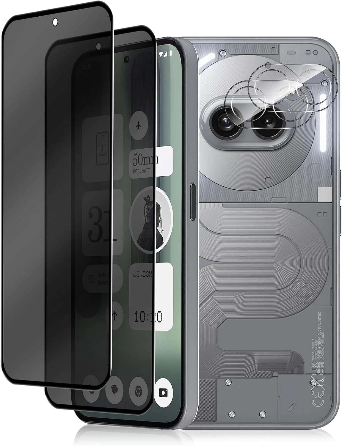 محافظ صفحه نمایش حریم خصوصی Gruattreay [بسته 2+2] سازگار با Nothing Phone 2a Plus به همراه محافظ لنز دوربین، شیشه حرارت دیده ضد جاسوسی، سختی 9H ضد خش