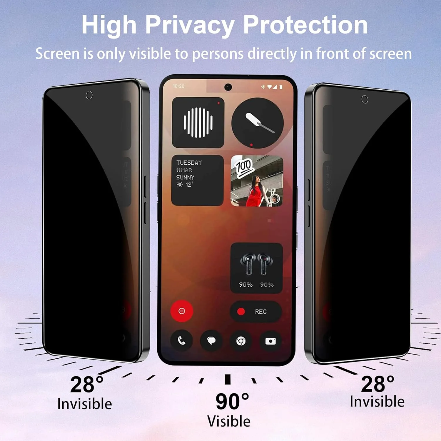 محافظ صفحه نمایش حریم خصوصی CAUHENYEE برای ناتینگ فون 3A/3A Pro، [محافظت سه گانه] ضد جاسوسی، ضد خش، محافظ صفحه نمایش - فیلم محافظ حریم خصوصی با سختی 9H - بسته 2 عددی