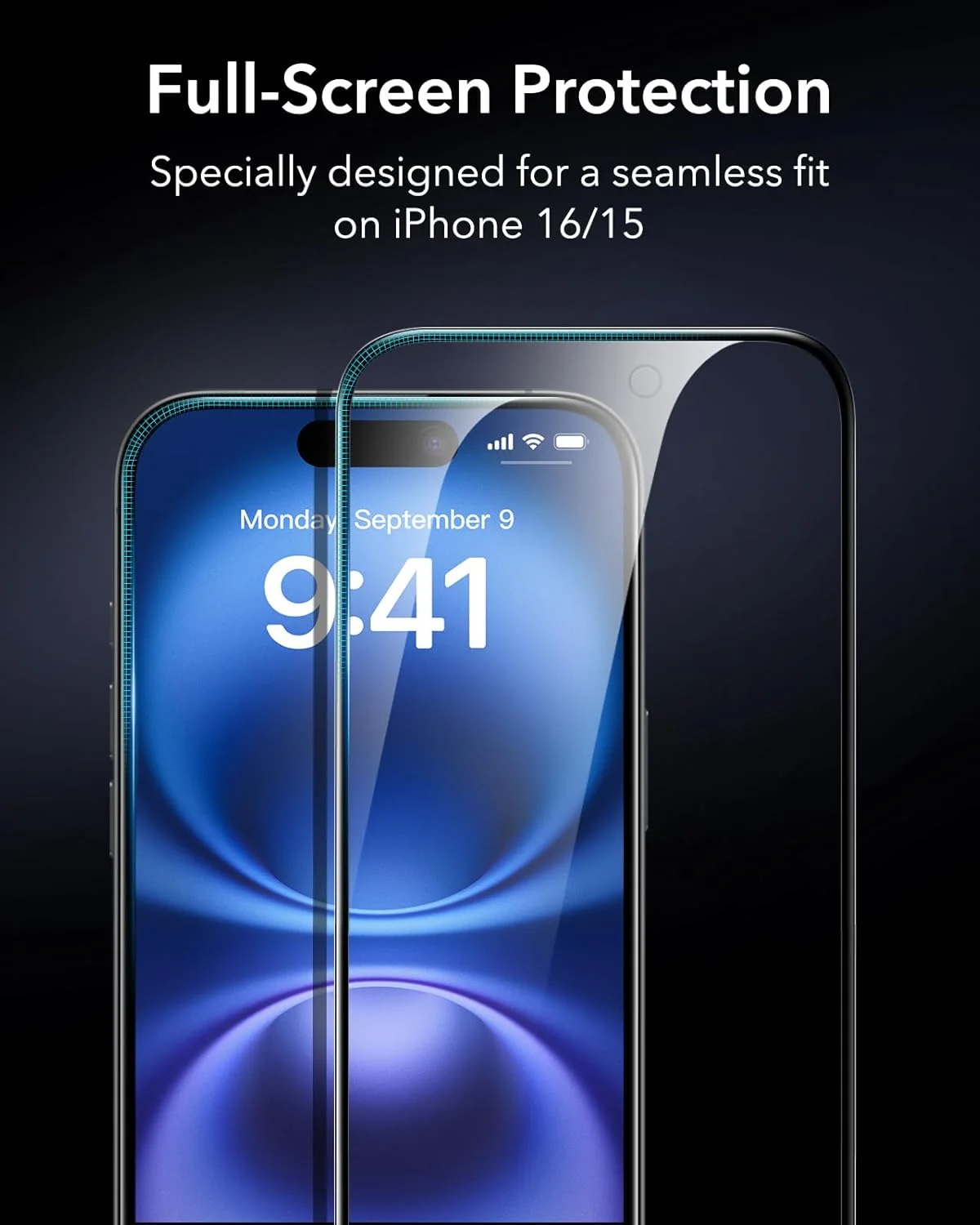 محافظ صفحه نمایش حریم خصوصی ESR سه عددی برای آیفون 16 / آیفون 15، محافظ صفحه نمایش شیشه ای حرارت دیده ضد جاسوسی با ابزار نصب آسان، لبه های میکرو منحنی، سازگار با قاب