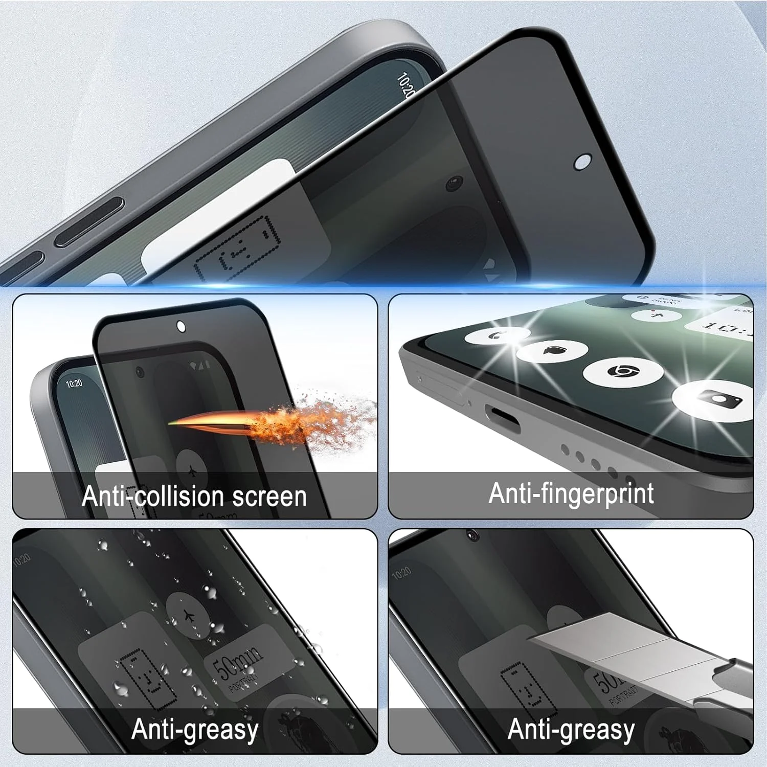 محافظ صفحه نمایش حریم خصوصی Gruattreay [بسته 2+2] سازگار با Nothing Phone 2a Plus به همراه محافظ لنز دوربین، شیشه حرارت دیده ضد جاسوسی، سختی 9H ضد خش