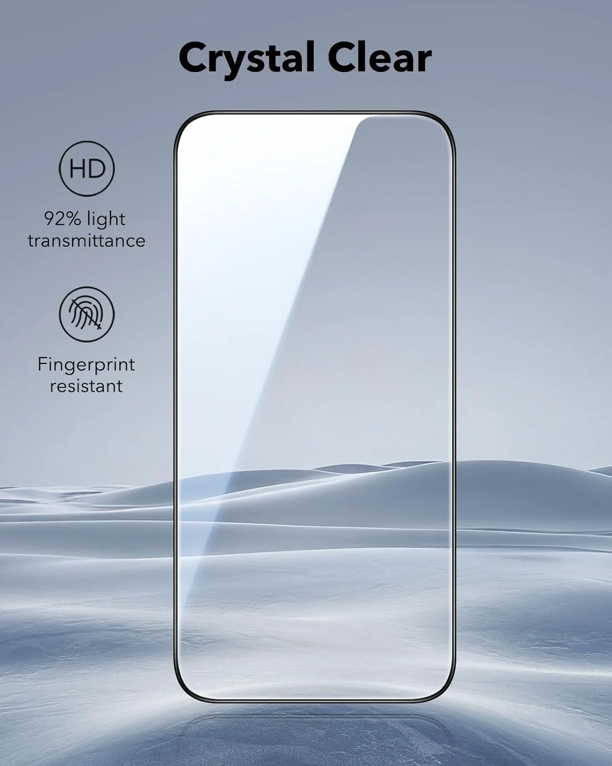 محافظ صفحه نمایش آیفون 15 پرو مکس ESR، بسته 3 عددی، مقاوم در برابر شکستگی درجه نظامی، سختی 9H، شیشه حرارت دیده با پوشش کامل و سینی UltraFit