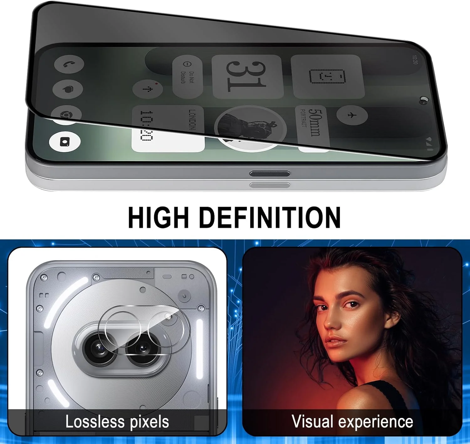 محافظ صفحه نمایش حریم خصوصی Gruattreay [بسته 2+2] سازگار با Nothing Phone 2a Plus به همراه محافظ لنز دوربین، شیشه حرارت دیده ضد جاسوسی، سختی 9H ضد خش