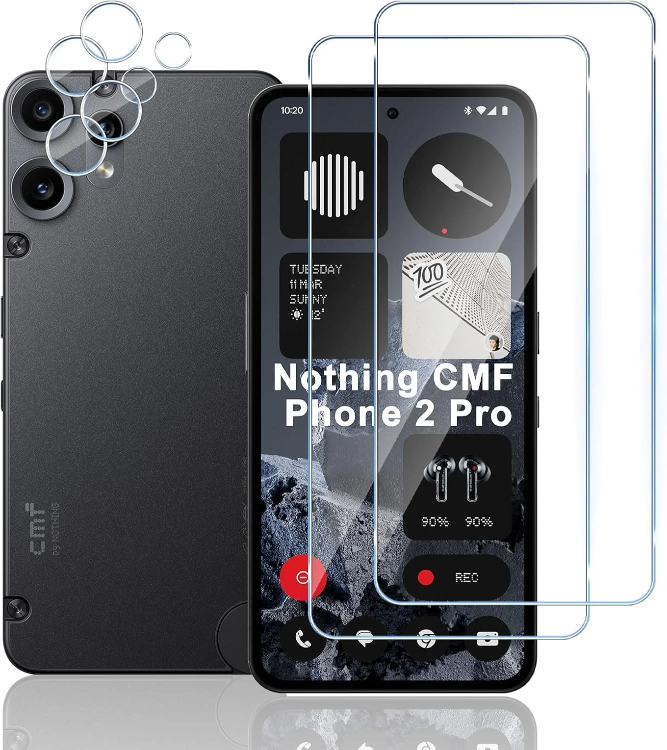محافظ صفحه نمایش شیشه ای حرارت دیده TUTUO برای CMF by Nothing Phone 2 Pro 5G، [2+2 عدد] فیلم محافظ صفحه نمایش + محافظ دوربین عقب، سختی فوق العاده 9H، ضد خش، بدون حباب، محافظ صفحه نمایش شیشه ای HD