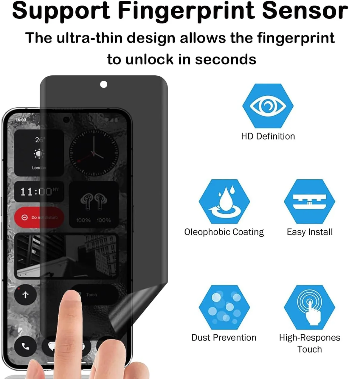 محافظ صفحه نمایش حریم خصوصی برای ناتینگ فون (2) [بسته 2 عددی]، محافظ صفحه نمایش حریم خصوصی، مقاوم در برابر خراش، ضد اثر انگشت، بدون حباب، محافظ صفحه نمایش TPU انعطاف پذیر ضد جاسوسی برای ناتینگ فون 2