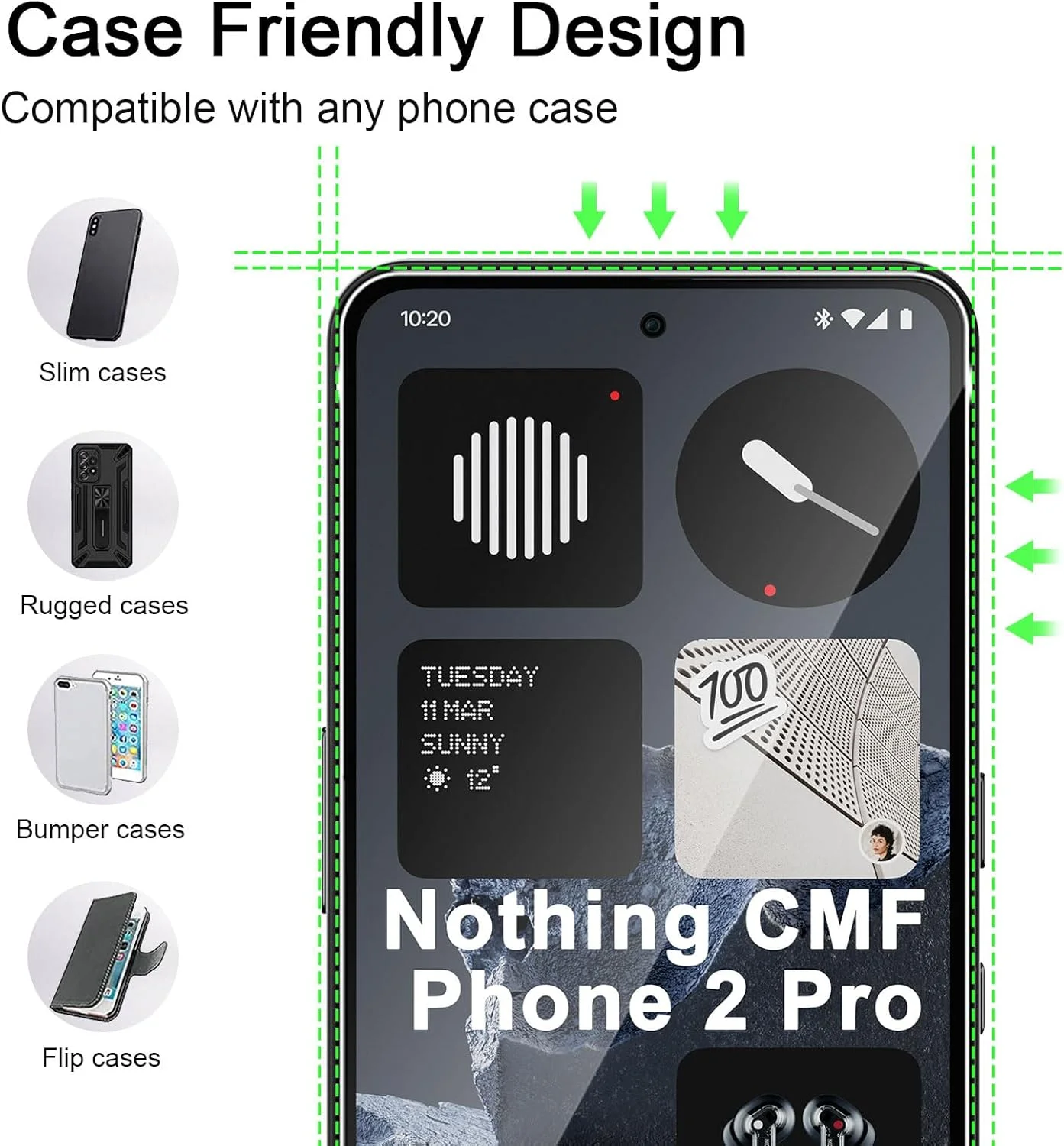 محافظ صفحه نمایش شیشه ای حرارت دیده TUTUO برای CMF by Nothing Phone 2 Pro 5G، [2+2 عدد] فیلم محافظ صفحه نمایش + محافظ دوربین عقب، سختی فوق العاده 9H، ضد خش، بدون حباب، محافظ صفحه نمایش شیشه ای HD