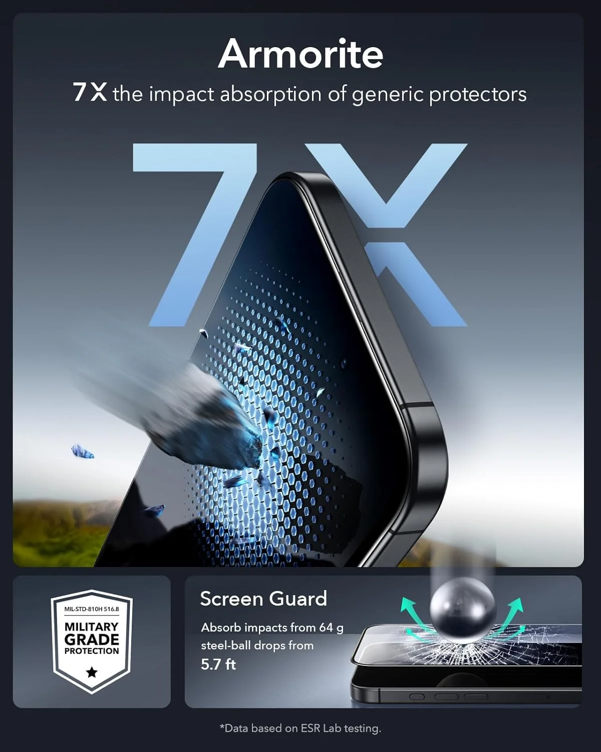 محافظ صفحه نمایش شیشه ای 9H+ سه عددی ESR برای آیفون 16 پرو، شیشه حرارت دیده فوق العاده سخت Armorite